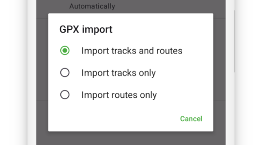GPX import options in settings