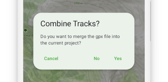 Dialog asking if imported gpx should be merged into current project