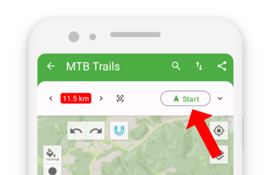 Shows where to find the button to start navigation